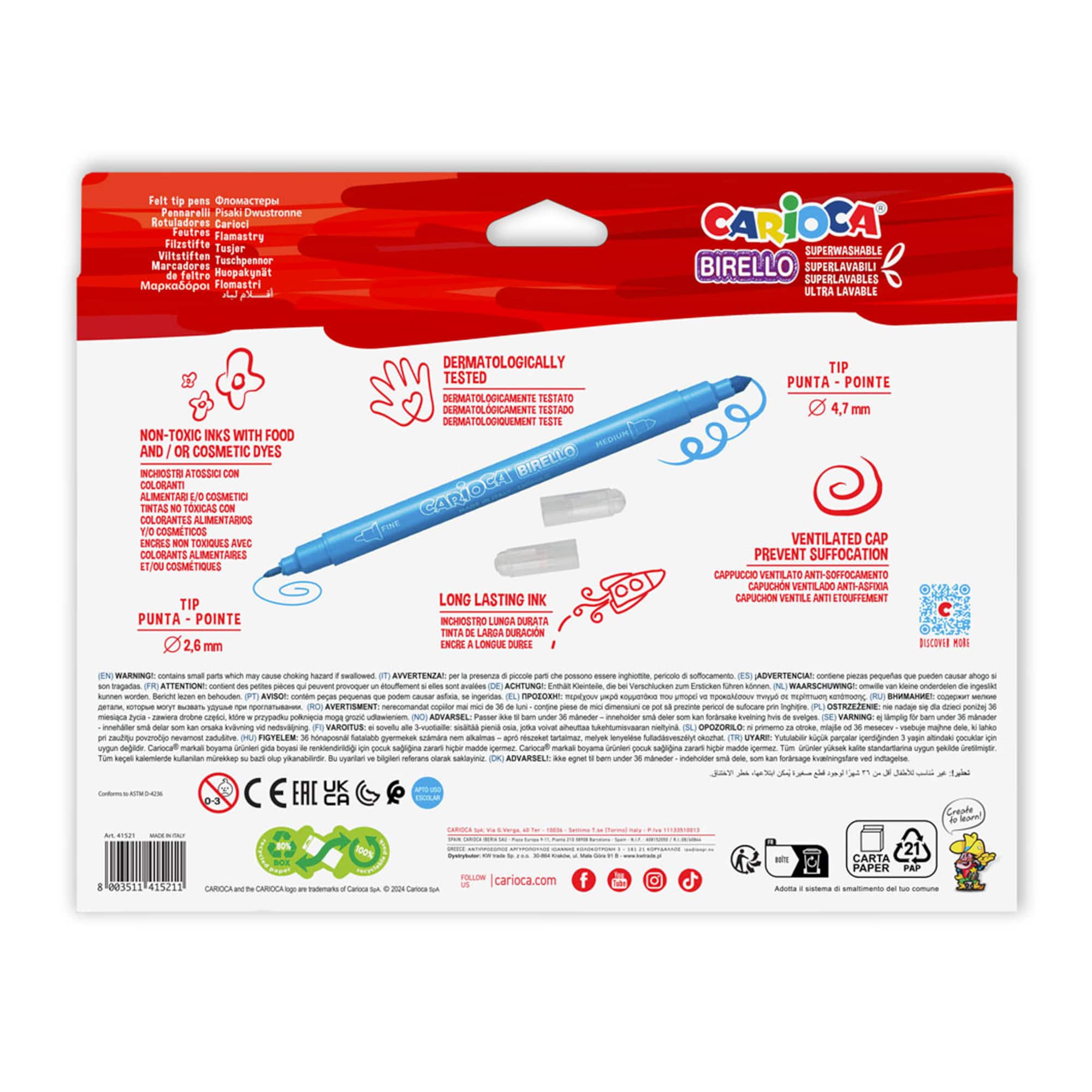 CARIOCA® Birello Washable Double Felt Tip Pen Set